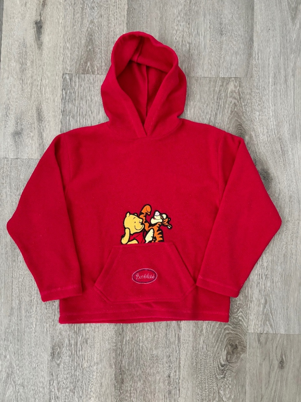 VINTAGE Disney Winnie The Pooh Tigger Red Fleece Hoodie Sweatshirt Buddies Sz L